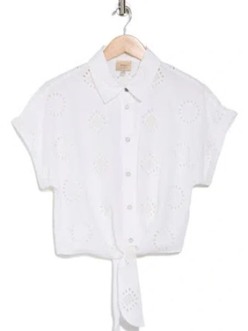Elie Tahari White Eyelet Tie-Front Button-Down Shirt